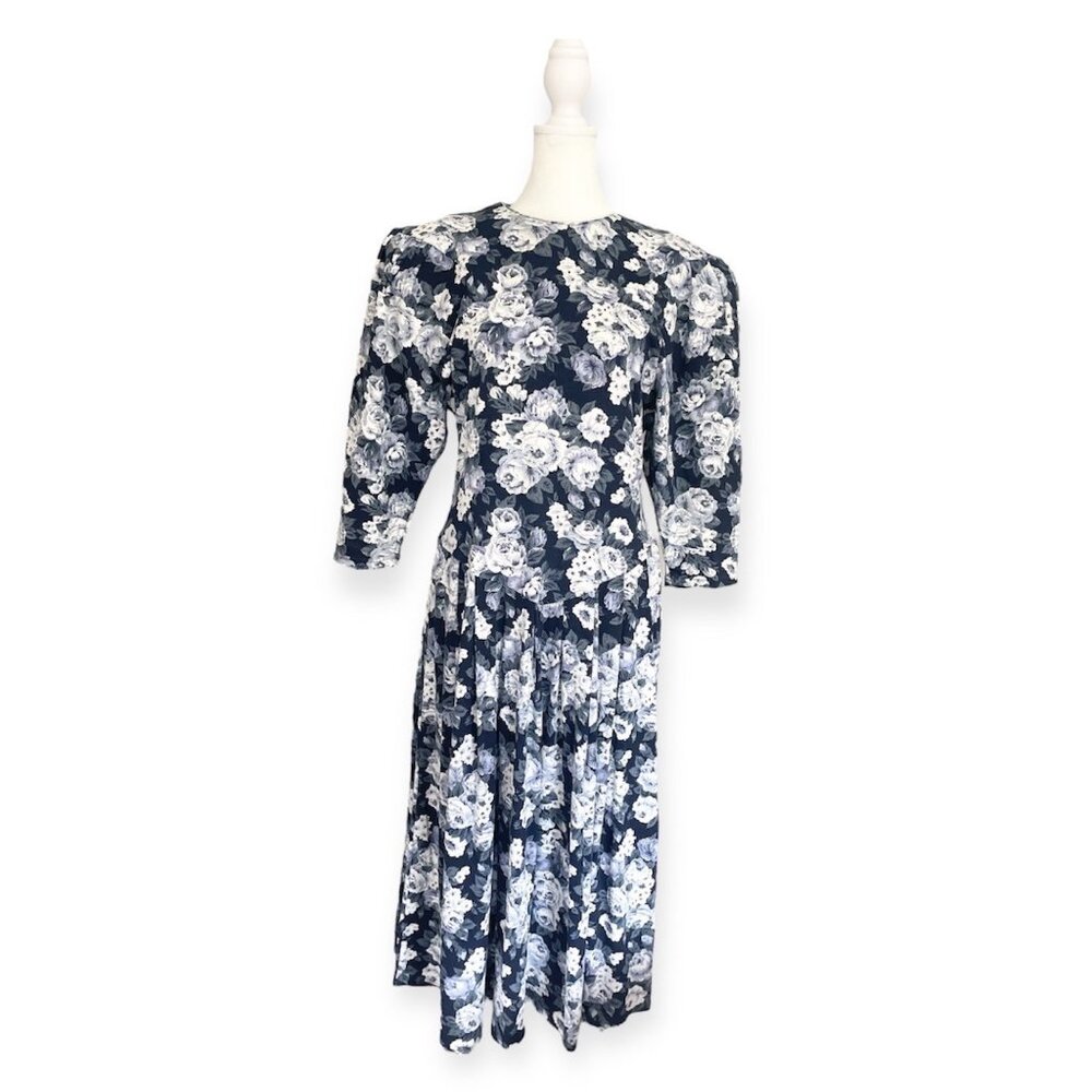 Vintage 90s Byer Too Floral Dress With Full Skirt & Puff Sleeves